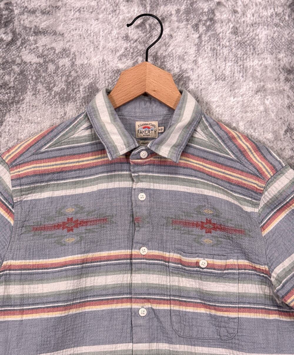 Faherty Shirt Medium Mens Organic Cotton Striped Short Sleeve Button